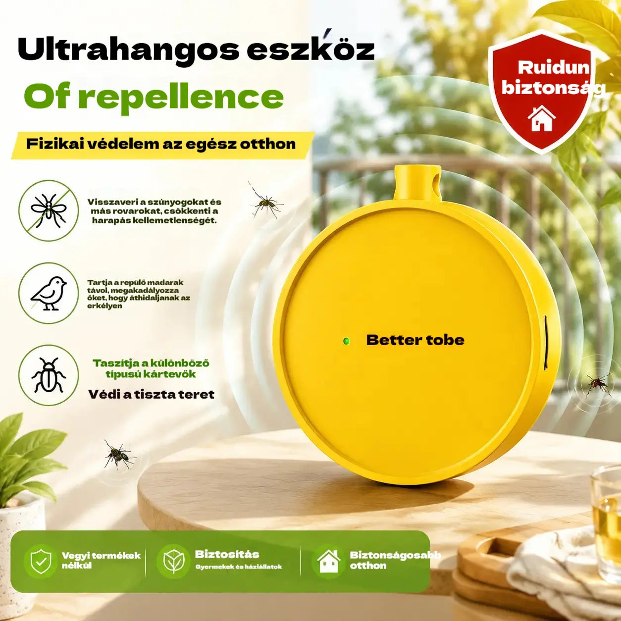 🐦 Hordozható ultrahangos madárriasztó | Automatikus galambriasztó, ideális erkélyekre, kertekbe és szabadba