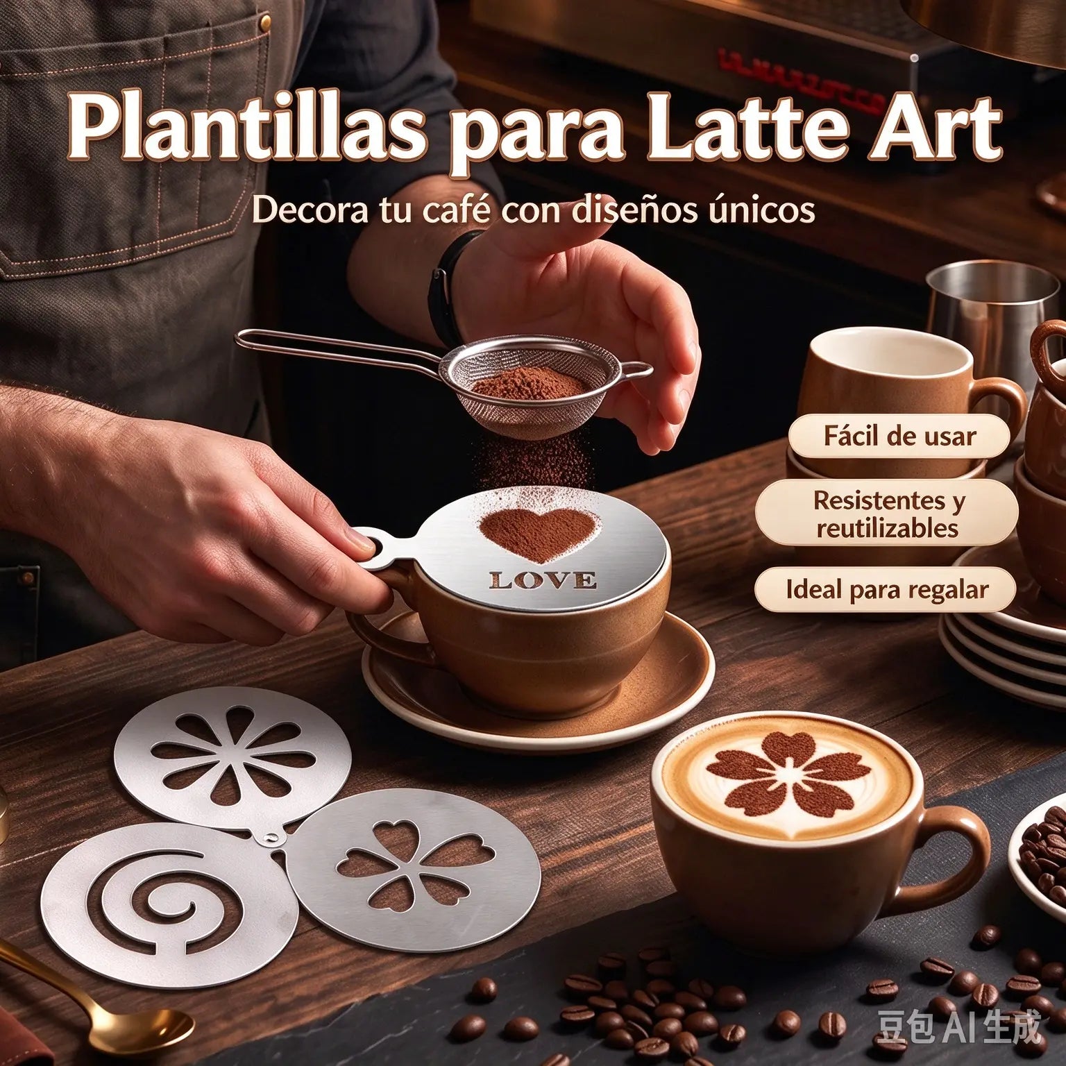 🍵☕Molde creativo para imprimir en café, molde de acero inoxidable 304 para arte latte.