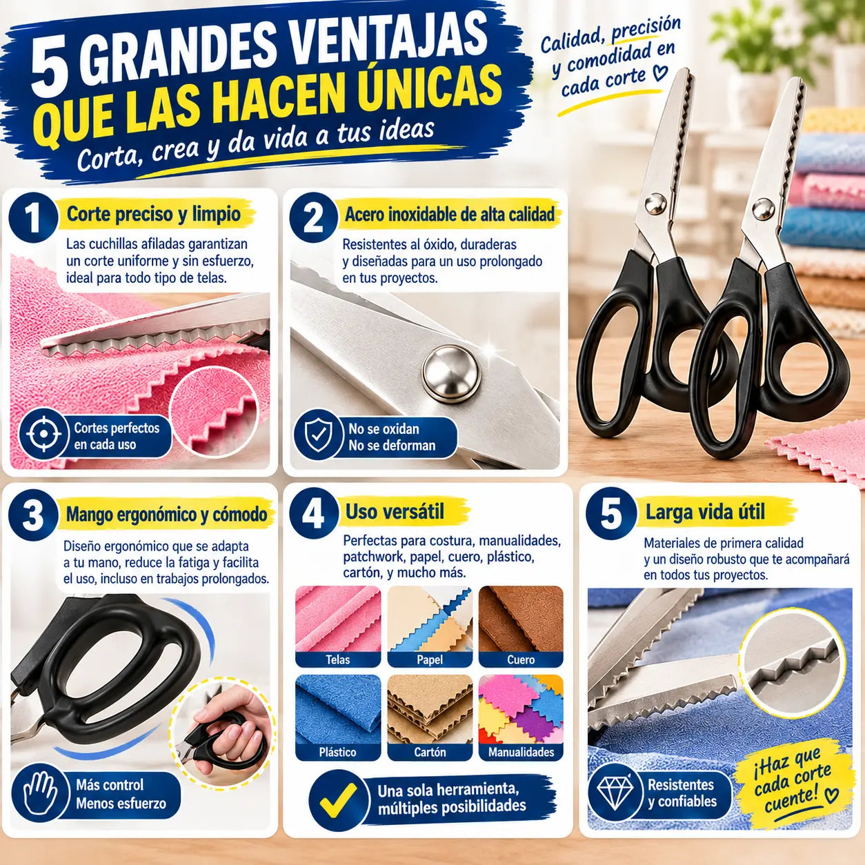 ✂️【Compra 1 y llévate 1 gratis】 🧵 Corta varias capas sin fatiga en las manos: tijeras de zig-zag de acero inoxidable de alta calidad. Diseño ergonómico con empuñadura suave. Envío gratuito al Reino Unido.