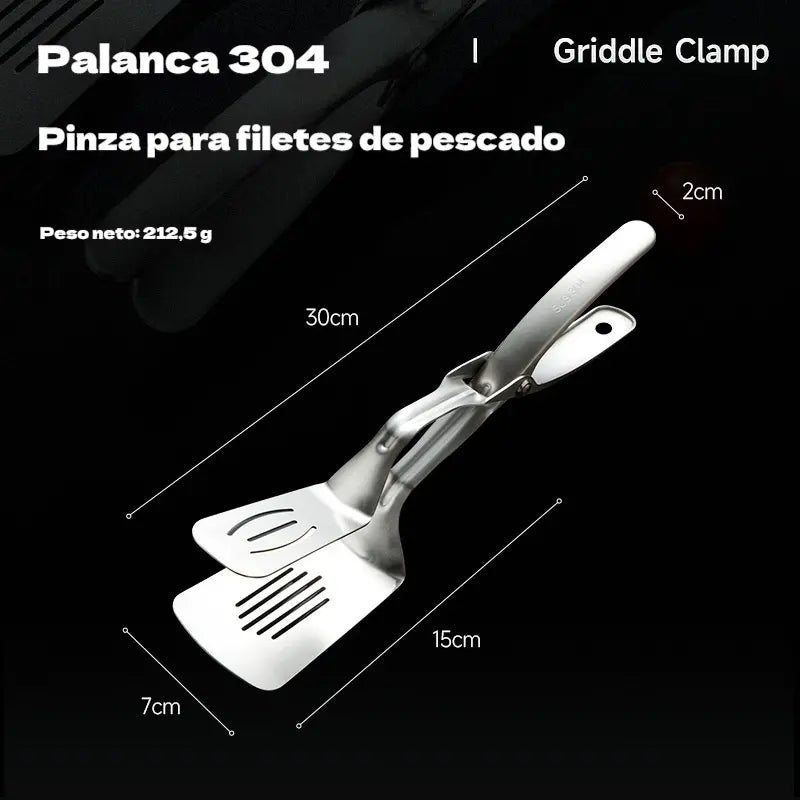 👨‍🍳Pinzas de acero inoxidable 304 para freír filetes y pescado en sartén.