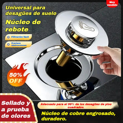 🏠🧰🔥【Compra 1 y llévate 2 gratis】Cubierta de sellado con núcleo de rebote antiolor para desagüe de piso de baño, tipo universal accionado con pie a presión.