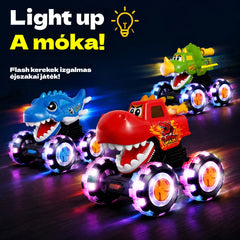 🦖🚗 Dinoszaurusz autó nyomógombos indítási funkcióval: egy könnyű megnyomással villogó fények és vidám robaj kíséretében elszáguld ✨🎮