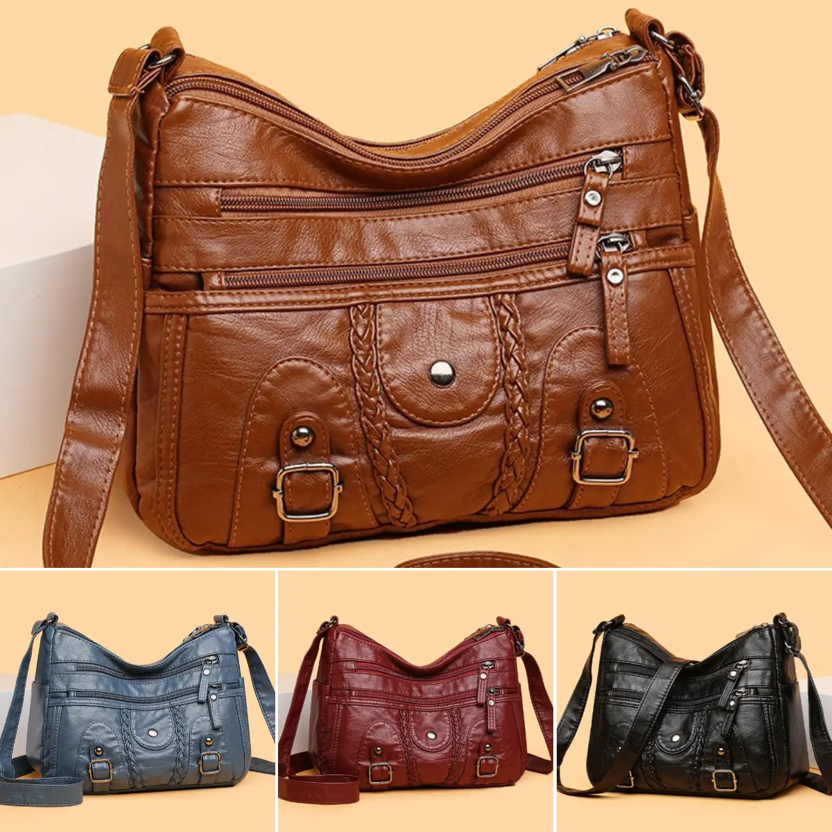 👜✨ Bolso Bandolera de Mujer en Cuero — ¡Elegante, Amplio y Versátil!