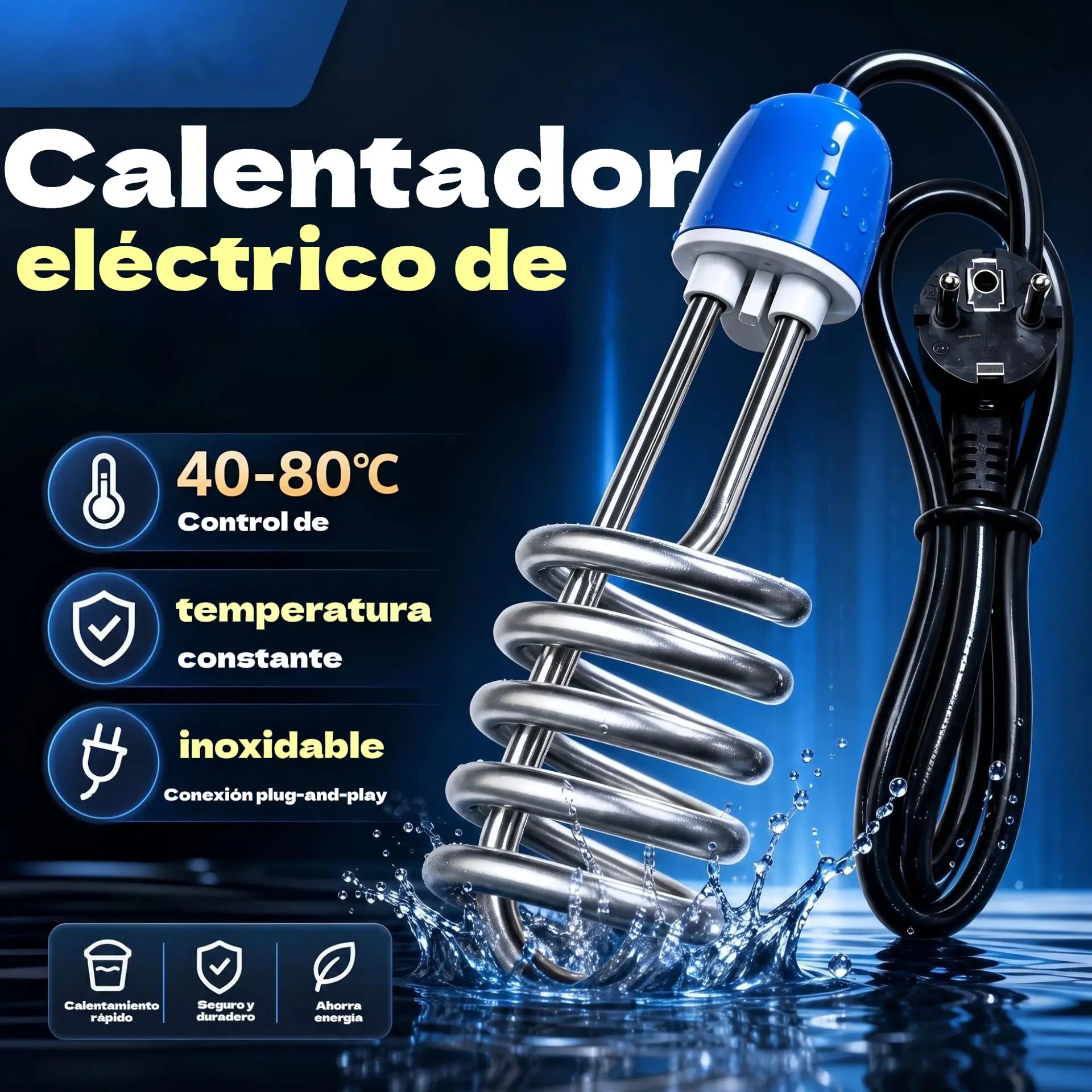 ♨️【Apagado automático】 Calentador de agua eléctrico de inmersión en espiral de acero inoxidable