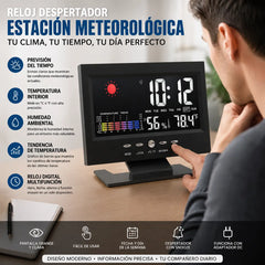 🔥Reloj despertador de mesa digital LED con monitor de temperatura y humedad y pronóstico del tiempo