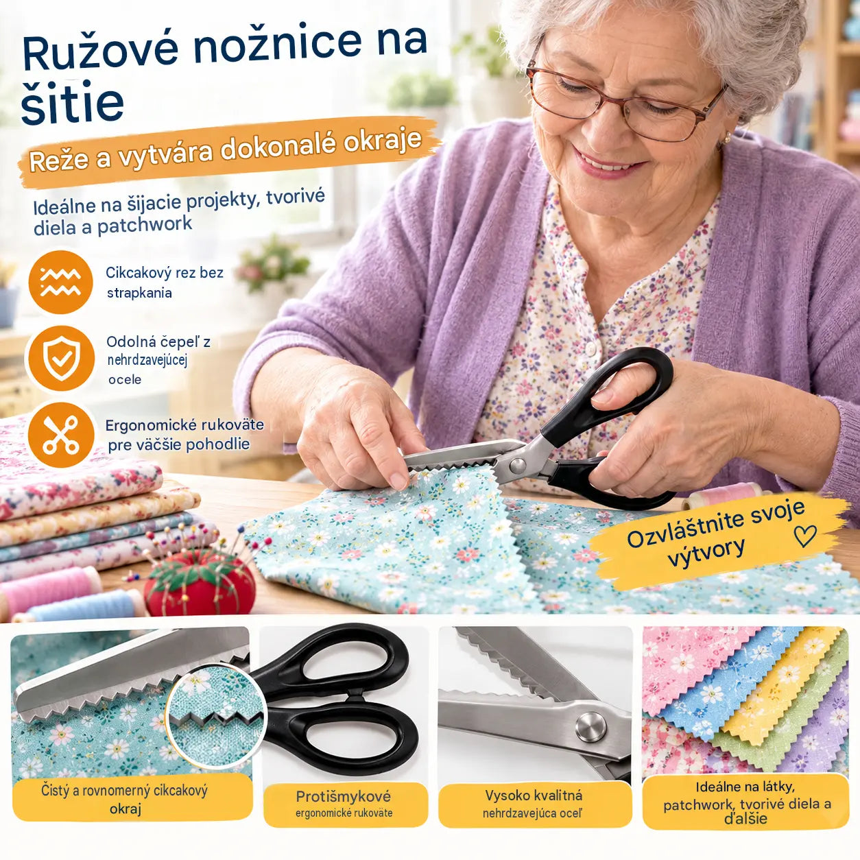 2 kusy za 22 eur🔥Kúpte 1 a druhý získate zadarmo✂️ Profesionálne cikcakovacie nožnice – ostré nožnice na látku so zúbkovaným ostrím