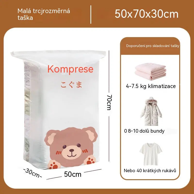 🧳【Sada 5 kusů】💨 Velký, stlačitelný vakuový úložný sáček: není potřeba pumpička, nepropustný a ideální pro úsporu místa v kufrech i doma ✈️