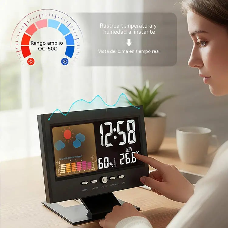🔥Reloj despertador de mesa digital LED con monitor de temperatura y humedad y pronóstico del tiempo
