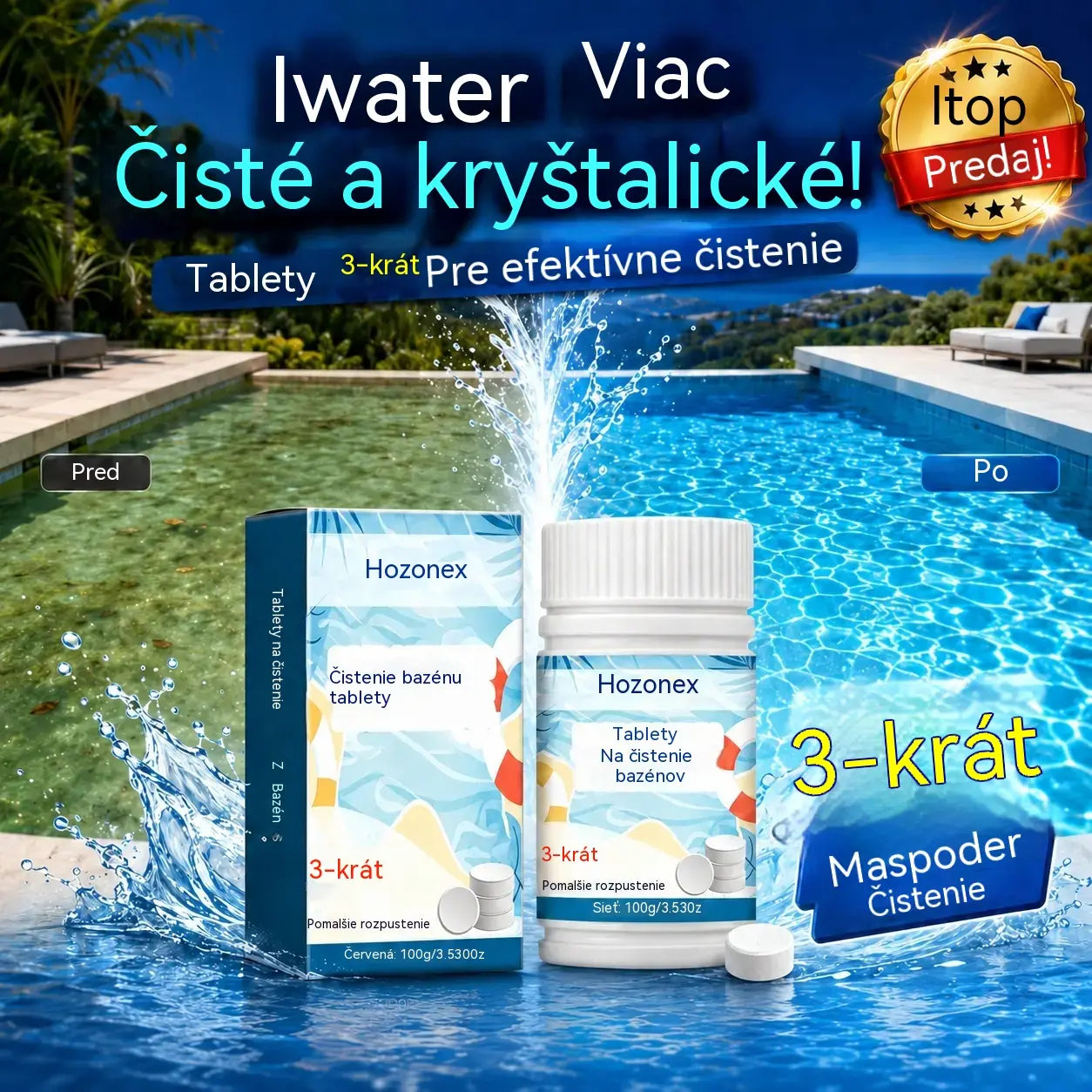 🔥【Kúpte 1 a získajte 1 zadarmo】🏊‍♀️💧Tablety na čistenie bazénov pre krištáľovo čistú vodu.