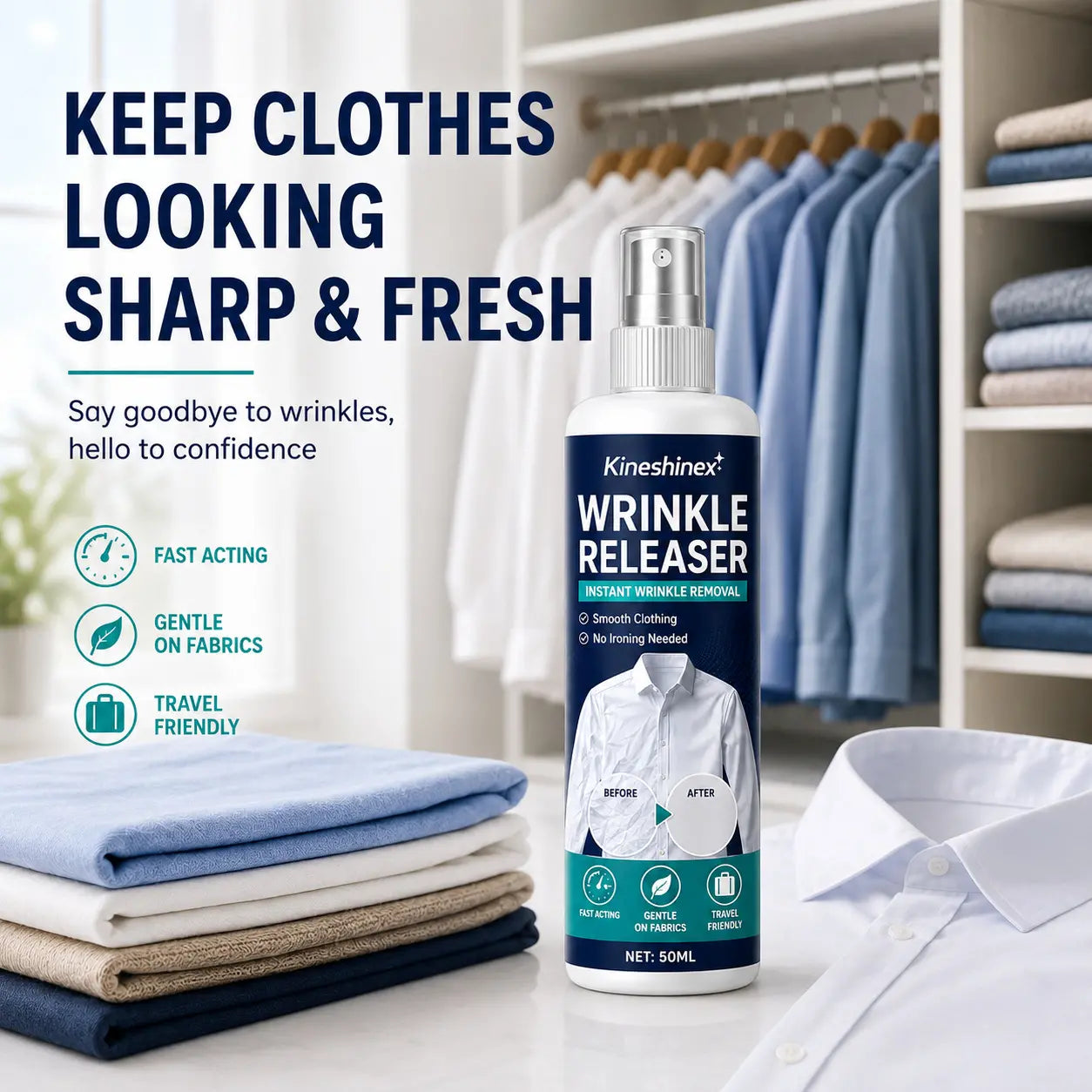 3 butelki za 99 zł👔✨ Spray do usuwania zagnieceń z ubrań – natychmiastowe wygładzenie bez żelazka, idealny w podróży, bez elektryzowania się i zapewniający świeżość ubrań.
