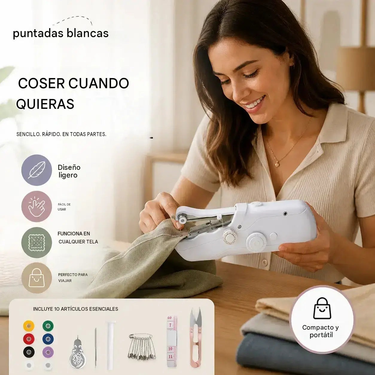 🧵 Mini máquina de coser eléctrica: ¡ligera, portátil y fácil de usar! ✨