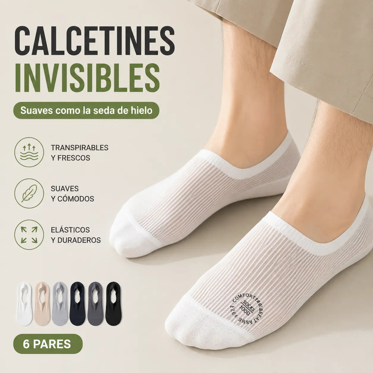 🧦6 pares🧦 ¡Medias Invisibles para Hombre: Frescas, Antideslizantes y Transpirables para el Verano!