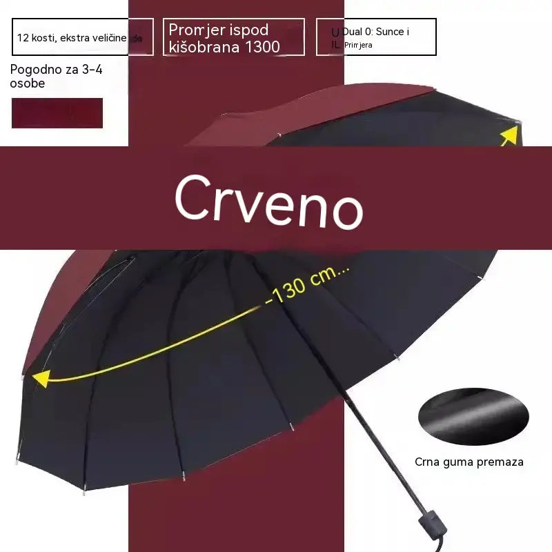 ☔ Sklopivi kišobran s 12 rebara – otporan na vjetar, vodootporan i lagan za kišu i sunce