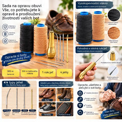 ✨NYNÍ SLEVA 50 %!✨ 5dílná sada šídel na kůži s voskovanou nití: Ruční šicí nástroje pro kožedělné řemeslo.