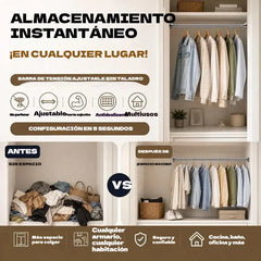 🛠️🚫 Barra de tensión ajustable: no requiere perforación, instalación en segundos, almacenamiento inteligente para el hogar 🏠✨