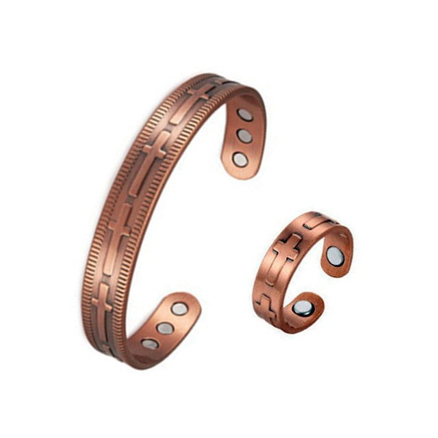 🔥Pulsera + Anillo✨Conjunto creativo de pulsera y anillo magnéticos grabados de estilo retro✨