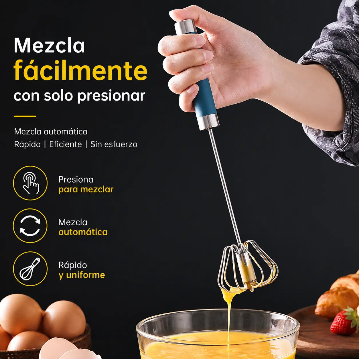 【 Conjunto de 2 piezas】Batidor de huevos semiautomático de acero inoxidable