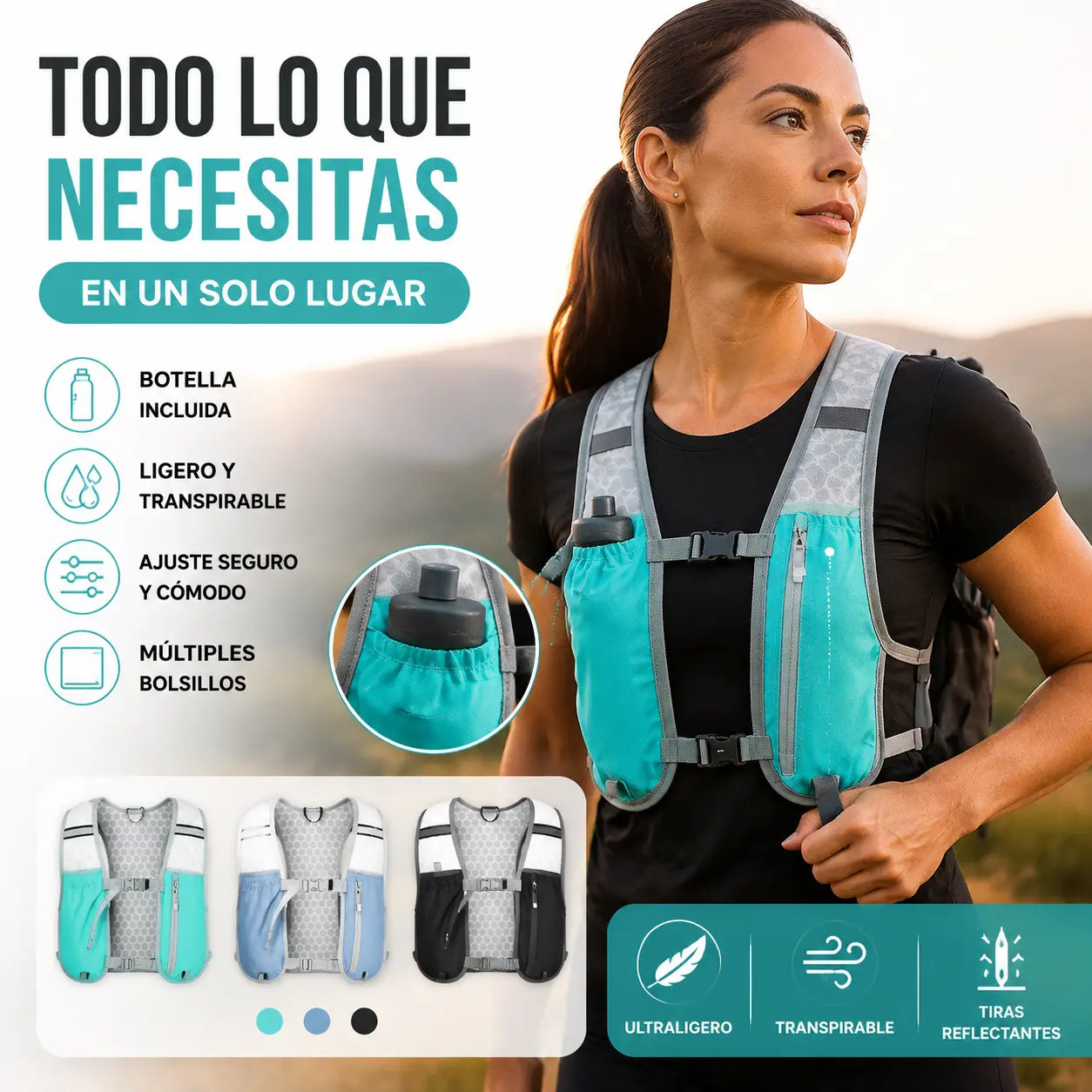 🔥【¡2x1 Oferta Especial!】🏃 Mochila Chaleco Ligera para Running y Senderismo | Cómoda, Transpirable y Sin Movimiento ✨