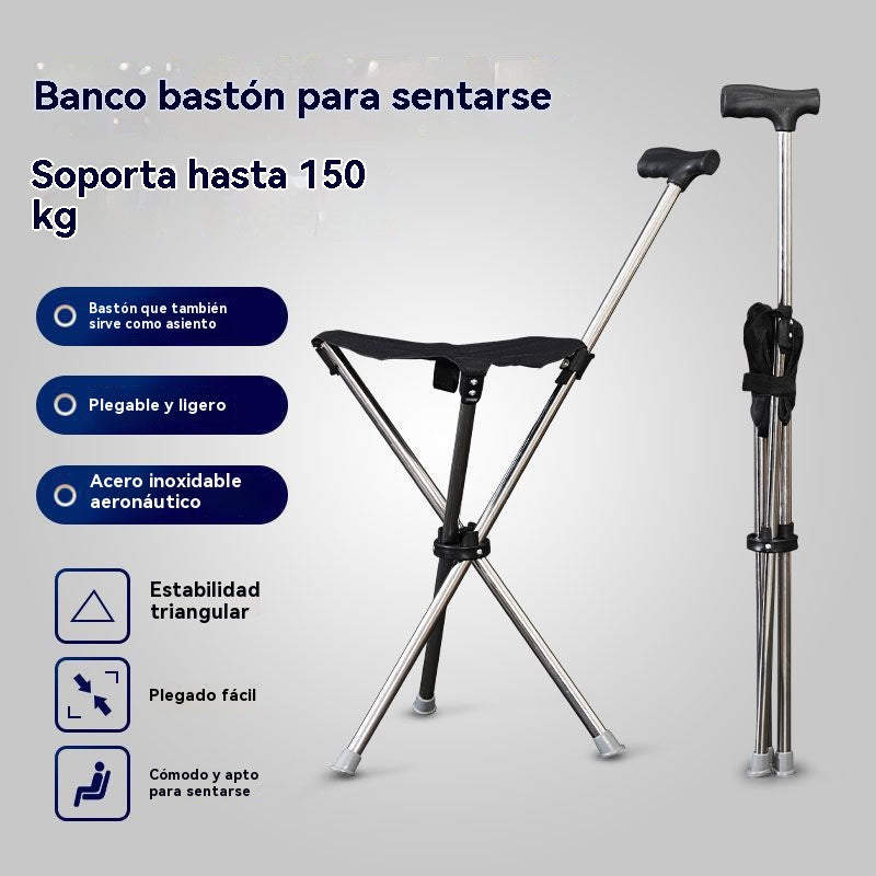 ✨Bastón plegable 2 en 1 con silla, Las muletas son anticaídas, plegables y portátiles✅