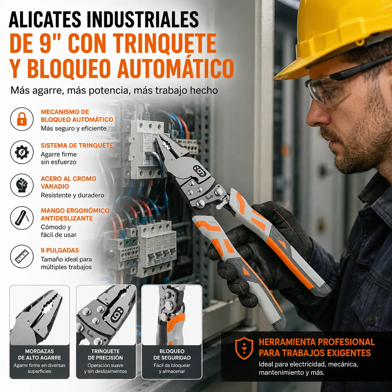 🔩🔧Alicates industriales autoblocantes de trinquete de 9 pulgadas