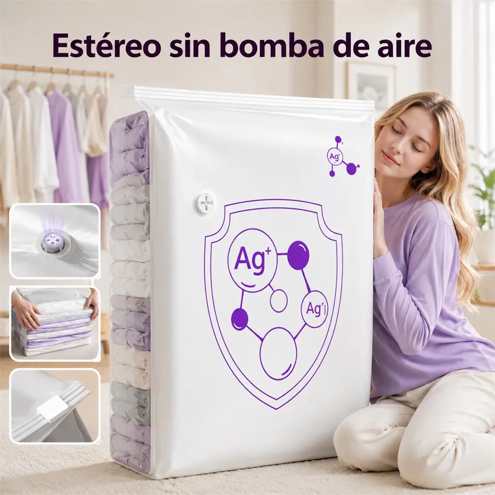 ✨（5 piezas）💨 Bolsa de almacenamiento al vacío grande y compresible: no requiere bomba, es a prueba de fugas e ideal para ahorrar espacio en maletas y en casa ✈️