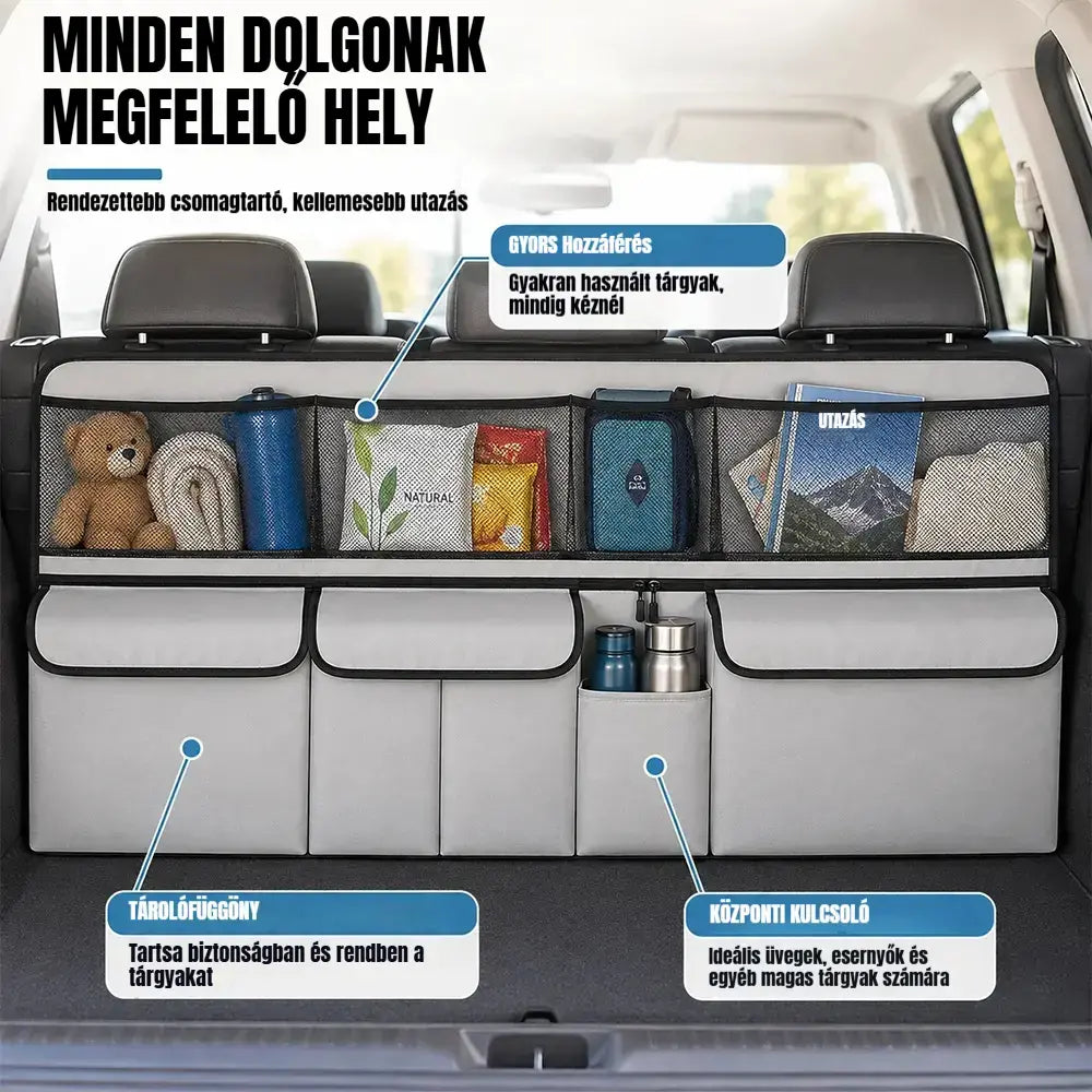 🚗 Függeszthető csomagtartó-rendszerező – Szabadítson fel helyet a csomagtartó alján, és tartson mindent rendezetten! ✨📦