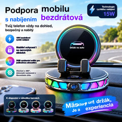 📱 Držák do auta RGB s automatickým uchycením a bezdrátovým nabíjením 15 W