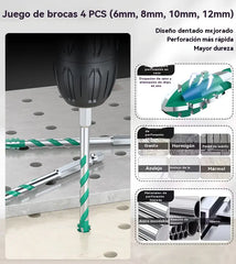 🔩（4 piezas）✨Broca de 4 Filos Multimaterial – Perforación Rápida y Precisa en Acero, Vidrio y Cerámica 💪✨