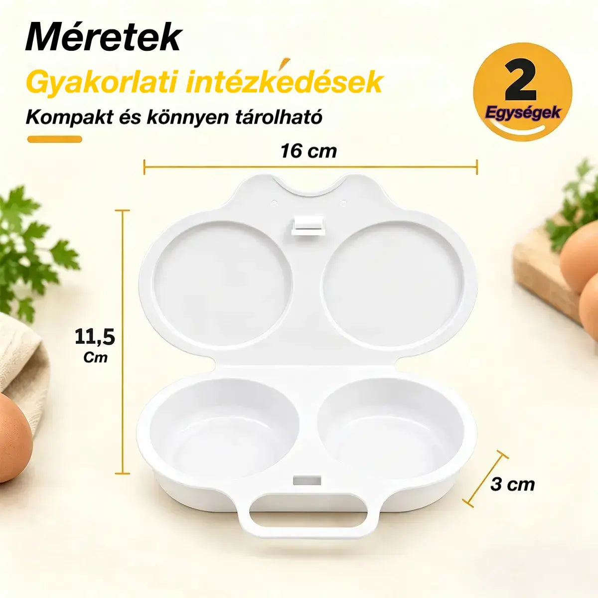 Mikrohullámú tojásfőző: dupla üregű, tapadásmentes és könnyen tisztítható.