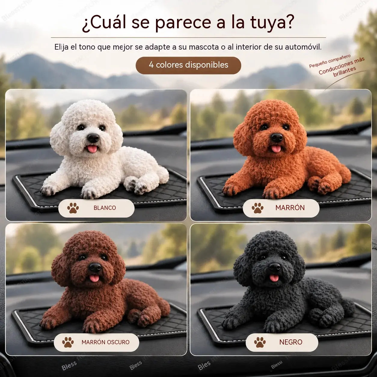 🐶✨Adorno de caniche para coche: la mejora más adorable para el salpicadero