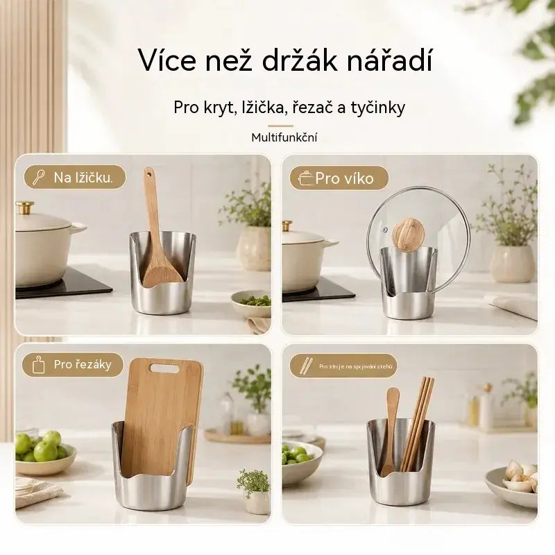 Kupte 1 a získejte 1 zdarma – 【2 ks】Nerezový držák na poklici, naběračku a špachtli – integrovaný, stabilní a protiskluzový kuchyňský organizér