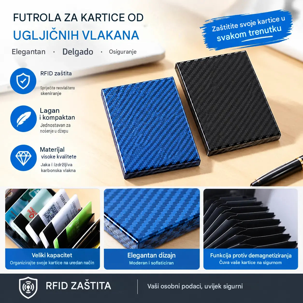 🛡️✨ Metalni držač za kartice od nehrđajućeg čelika s RFID zaštitom – Antimagnetski novčanik za kartice, mali i prijenosni 💳