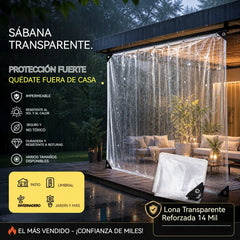 🔥 Lona Transparente Reforzada 14 Mil, Impermeable y Cortavientos para Exterior 🏡🌧️