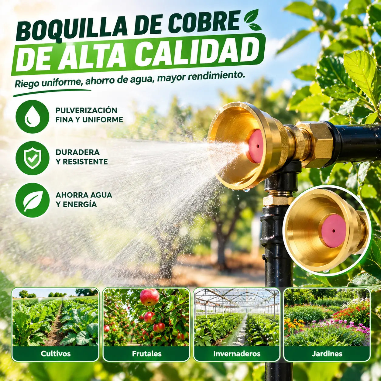 💦 Boquilla de Riego Ajustable de Latón · Pulverización Precisa