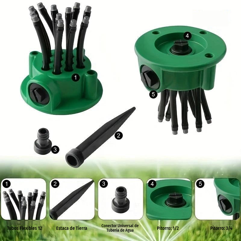 🌿 Aspersor de Jardín 360° Ajustable | Riego Fácil y Preciso para Plantas y Césped 💧