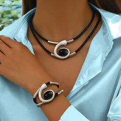 Collar + Pulsera🔥1 juego 26  euros🔥 Conjunto de collar y pulsera de piedras preciosas de estilo bohemio