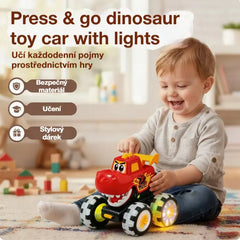 🦖🚗 Auto s dinosaurem a funkcí startování stisknutím: lehkým stisknutím se rozjede za doprovodu blikajících světel a zábavného řevu ✨🎮