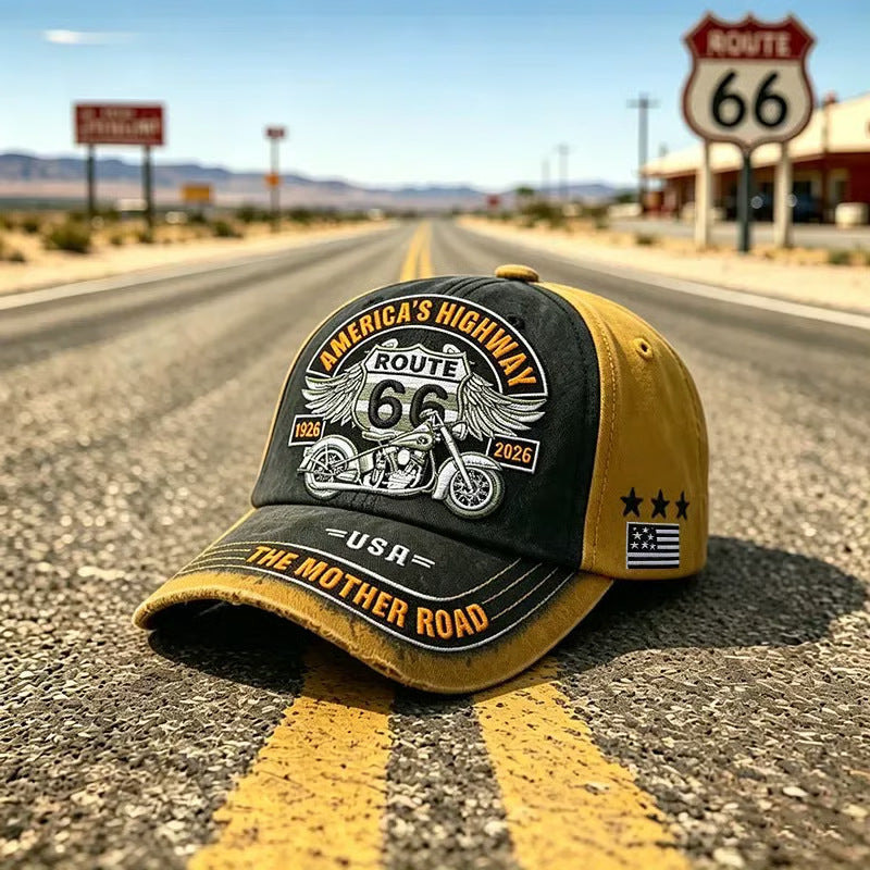 Gorra de béisbol retro ajustable de la Ruta 66, la elección perfecta para los entusiastas del ciclismo.