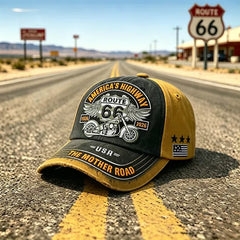 Gorra de béisbol retro ajustable de la Ruta 66, la elección perfecta para los entusiastas del ciclismo.