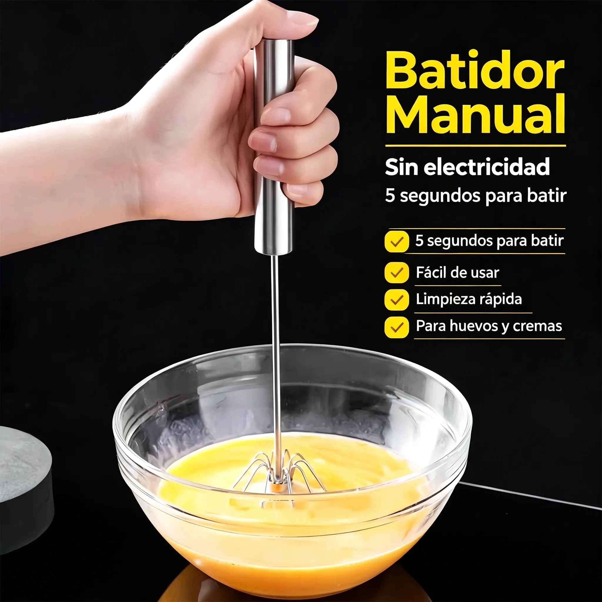 【 Conjunto de 2 piezas】Batidor de huevos semiautomático de acero inoxidable